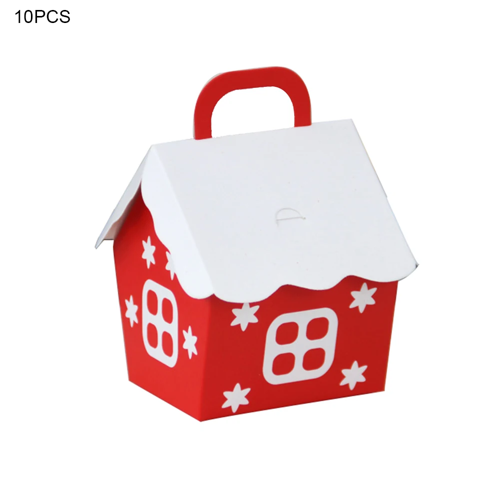 

10Pcs Red Xmas House Packaging Box For Wedding Favors Birthday Party Candy Cookies Christmas party Suppiles gift Box