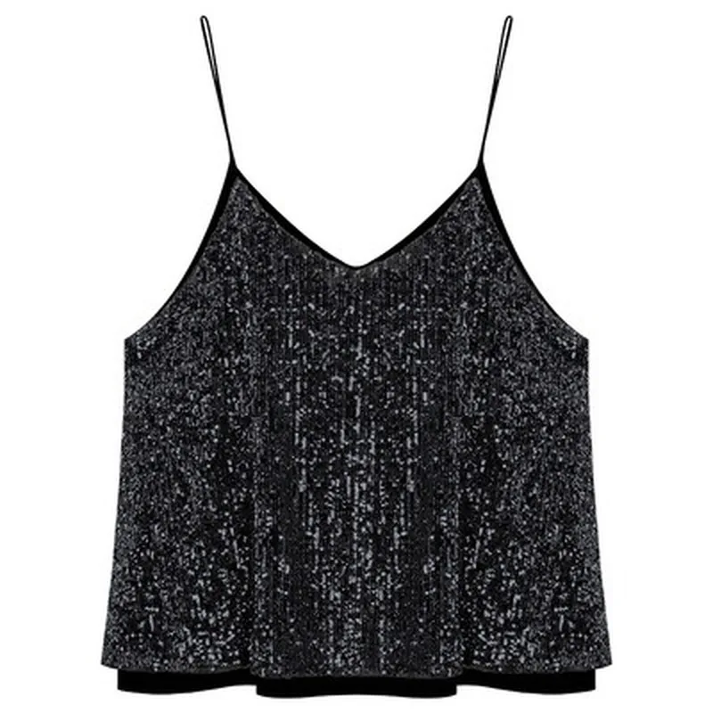 

Women Thin Wild Glittering Sequins Camis Vest Women Tank Tops Female 2020 Summer Sexy V-neck Strap Tops Sleeveless Camisole
