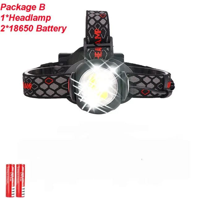 Package B Мощная яркая фара T6+ COB Светодиодный фонарь с вращением на 360 градусов, USB Перезаряжаемый водонепроницаемый лучший походный фонарик для улицы - Испускаемый цвет: Package B