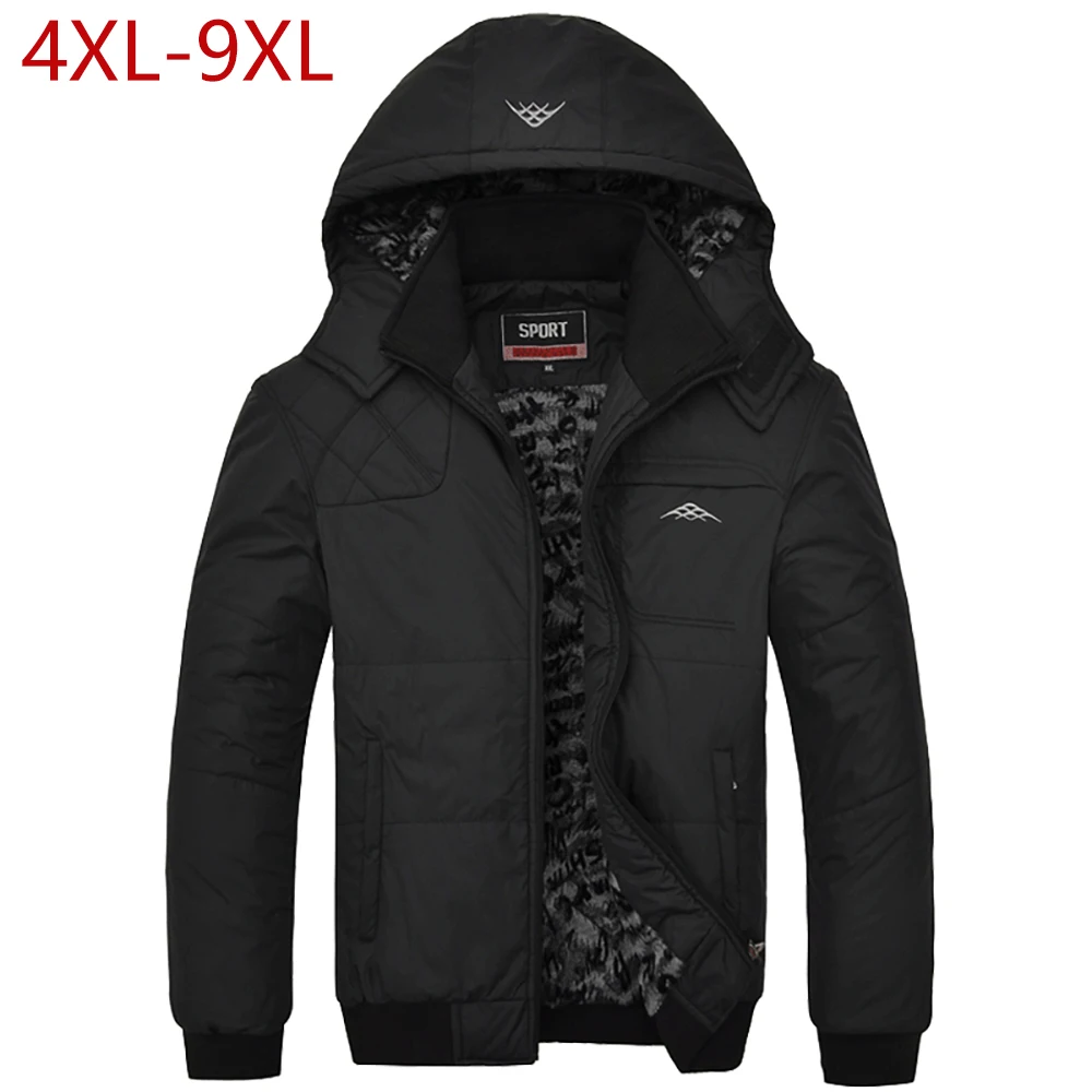 

9XL Waterproof Thicker Hoodie Outwear Softshell Men Windbreaker Jacket Trench Winter Coat Black Thick Parkas 5XL 6XL 7X 8XL