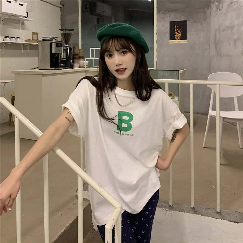 

95% Cotton Sweet And Spicy Style With Gray Short-sleeved T-shirt Female Summer 2021 New Design Sense Niche Oversized T-shirt XXL