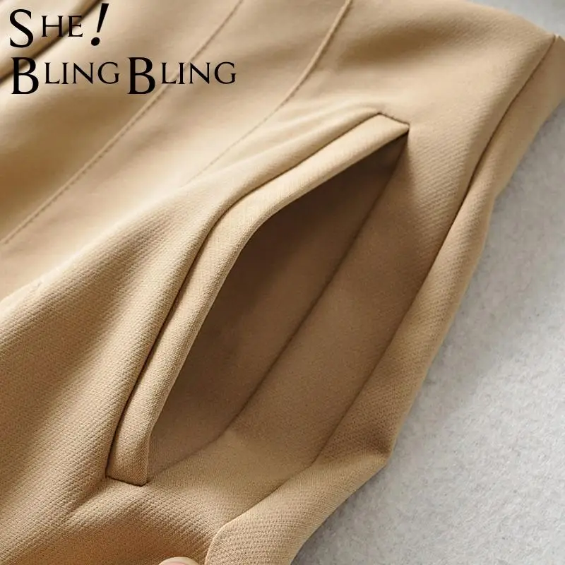 SheBlingBling 2021 женские брюки Za костюмы с высокой талией шикарные офисные бежевые