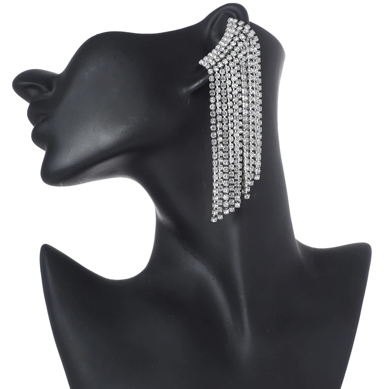 

Handmade Long Evening Earrings For Women Statement Rhinestone Earrings 2021 Luxury Crystal Wedding Bridal Drop Earings Party