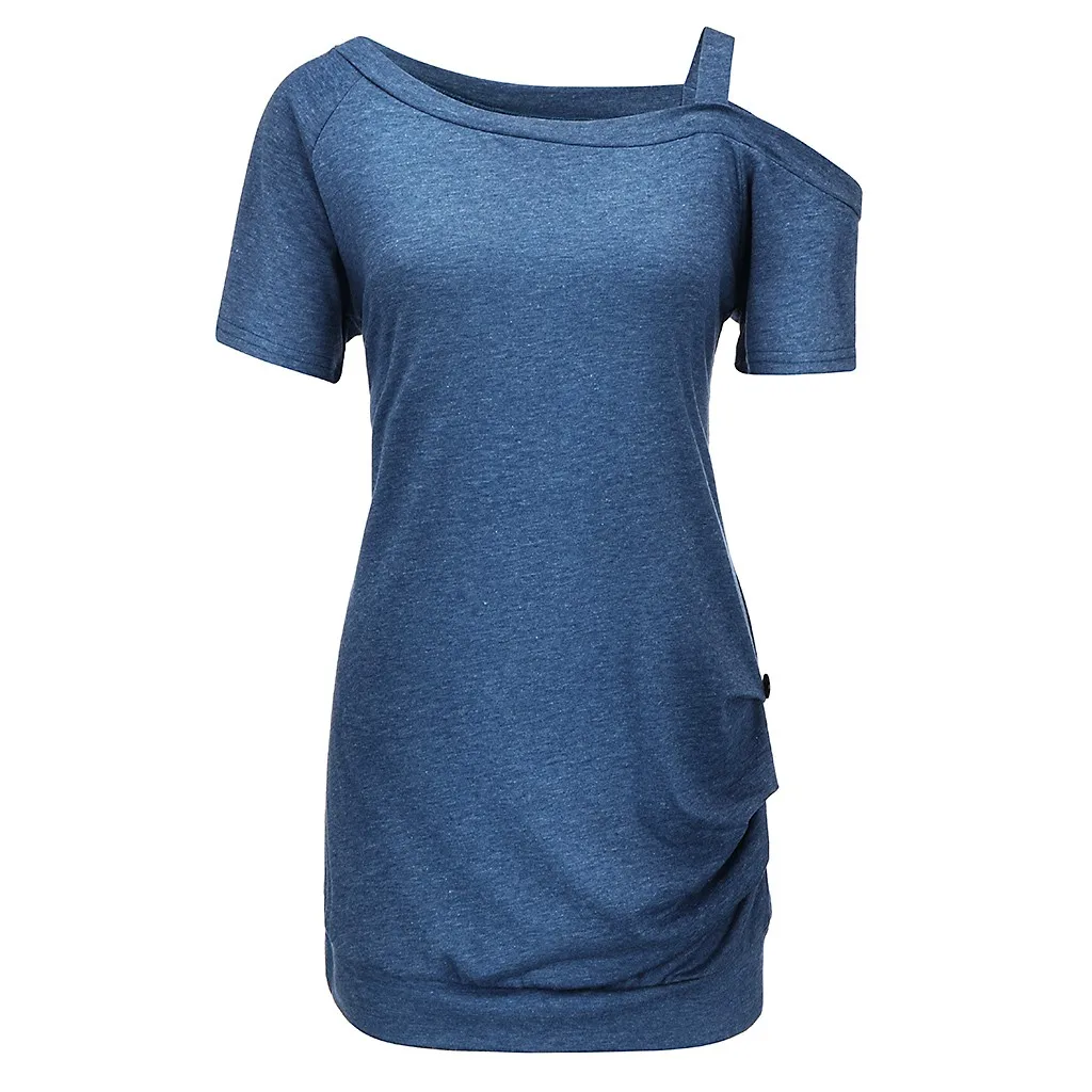Женская Повседневная футболка с открытыми плечами Летняя туника на пуговицах