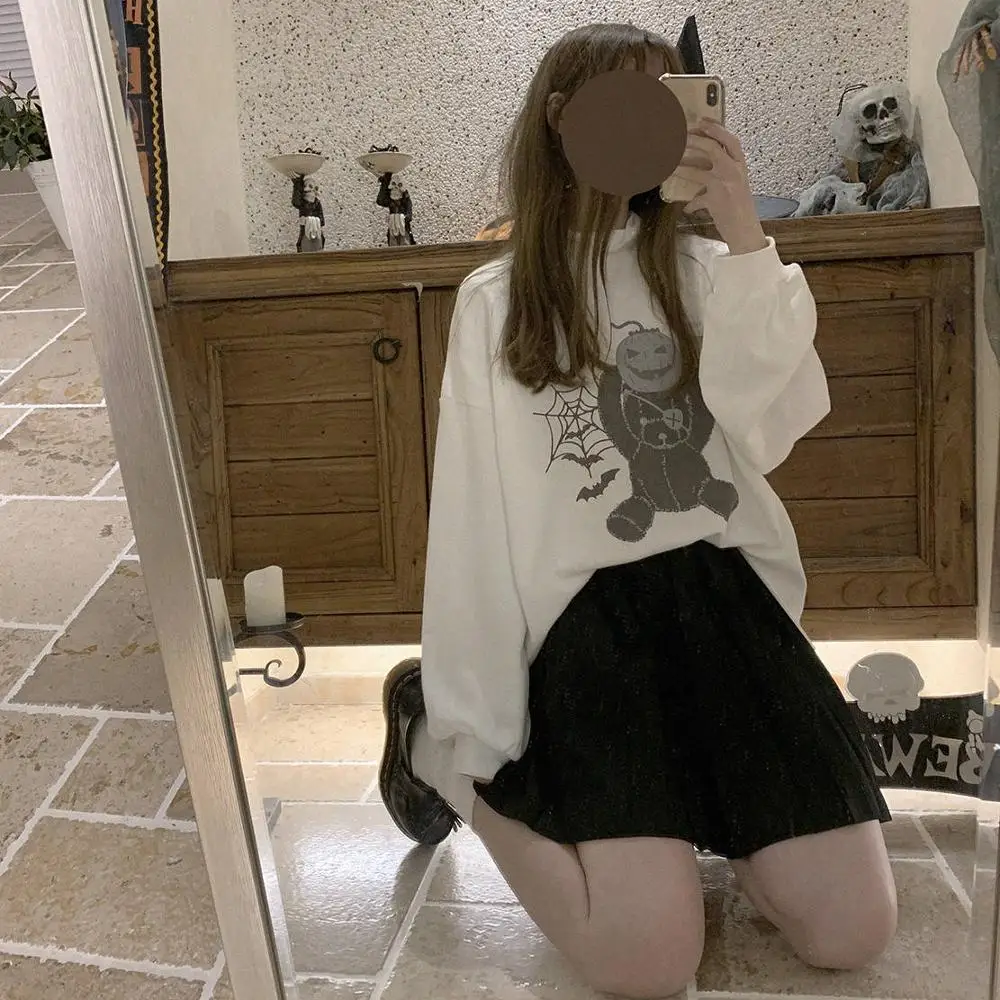 Панк Женская футболка Harajuku Япония Хай-стрит уличная 2019 Белый Длинные рукава топы