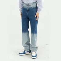 new male japan korea streetwear hip hop loose jeans trousers men water wash gradient color straight denim pant