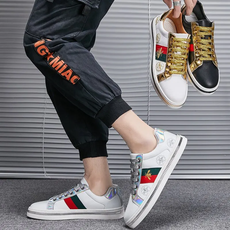

Fashion Design Superstar White Golden Bee Embroidery Shoes Men Board Trainers Classic Glitter Embroider Shoes Men Sneaker Casual