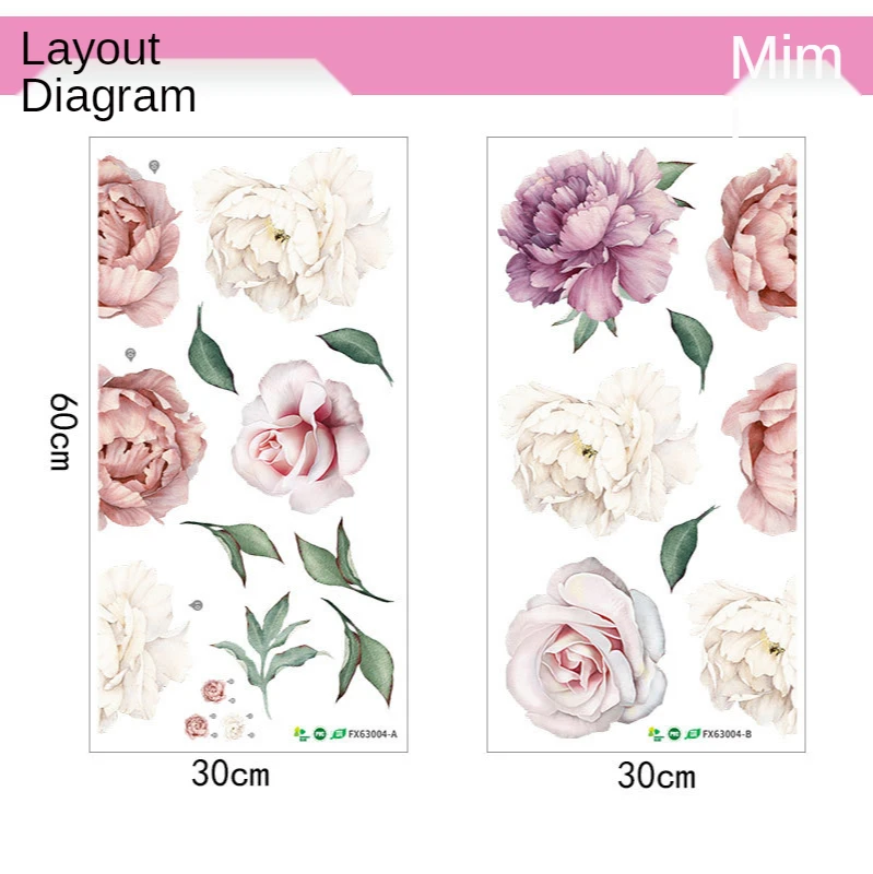 

Home Decoration Peony Combination Wall Sticker TV Background Wall Living Room Bedroom Pvc Wall Sticker
