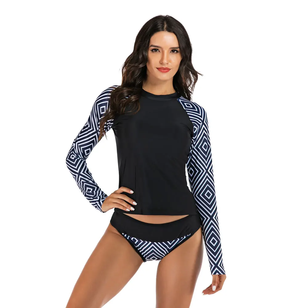 Женская рубашка-танкини с длинным рукавом Раздельный купальник принтом в стиле