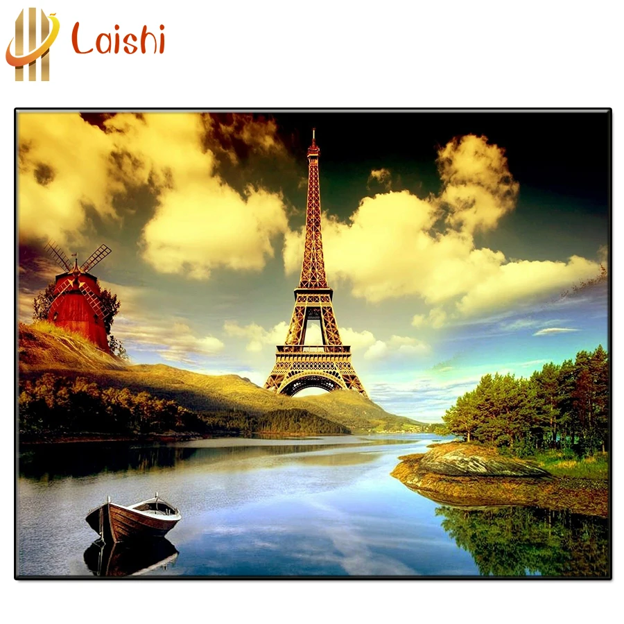 5D сделай сам большая мельница Эйфелева башня алмазная живопись круг полная