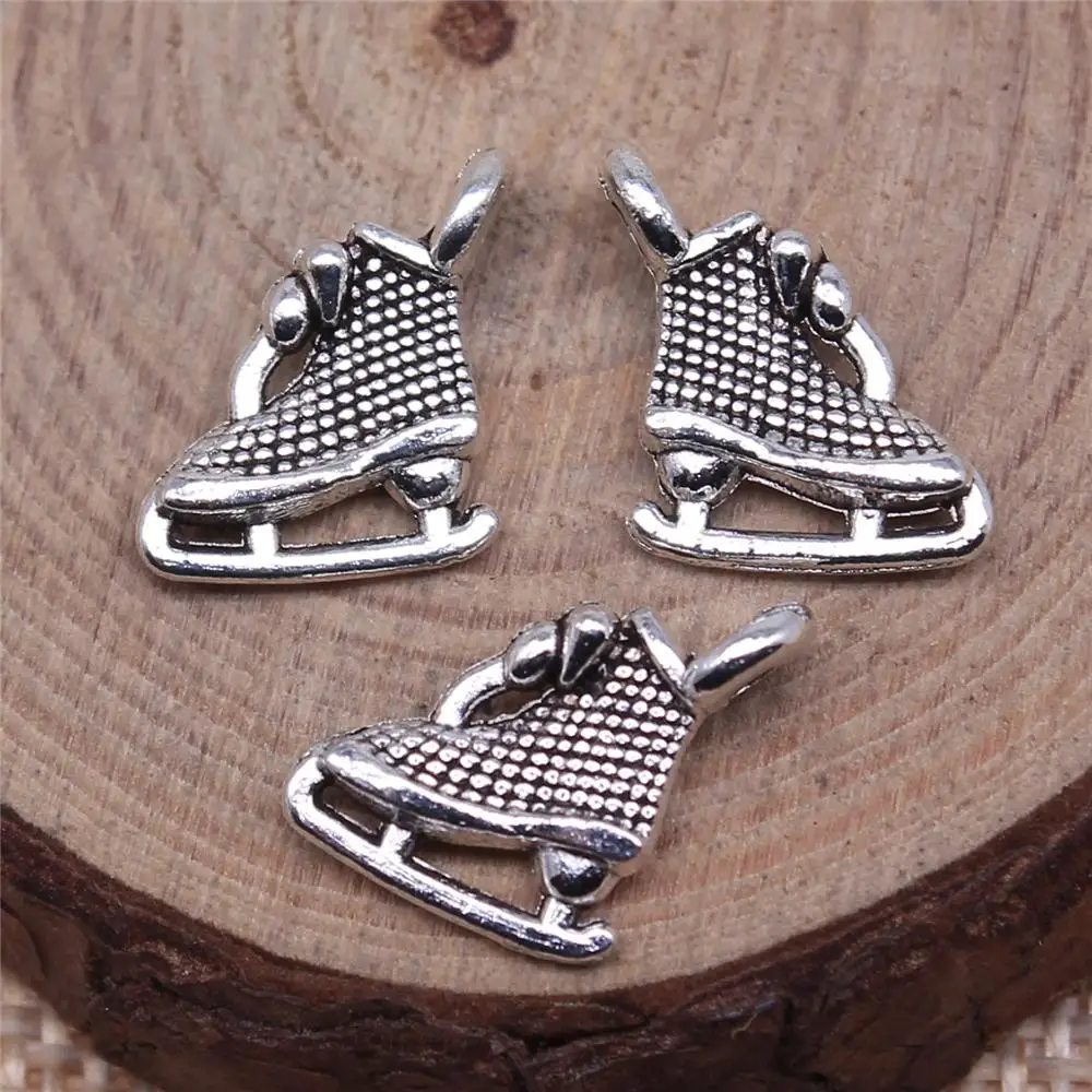 

Handmade Pendants For Jewelry Accessories 40pcs Skate Charms 12x10mm Antique Silver Plated