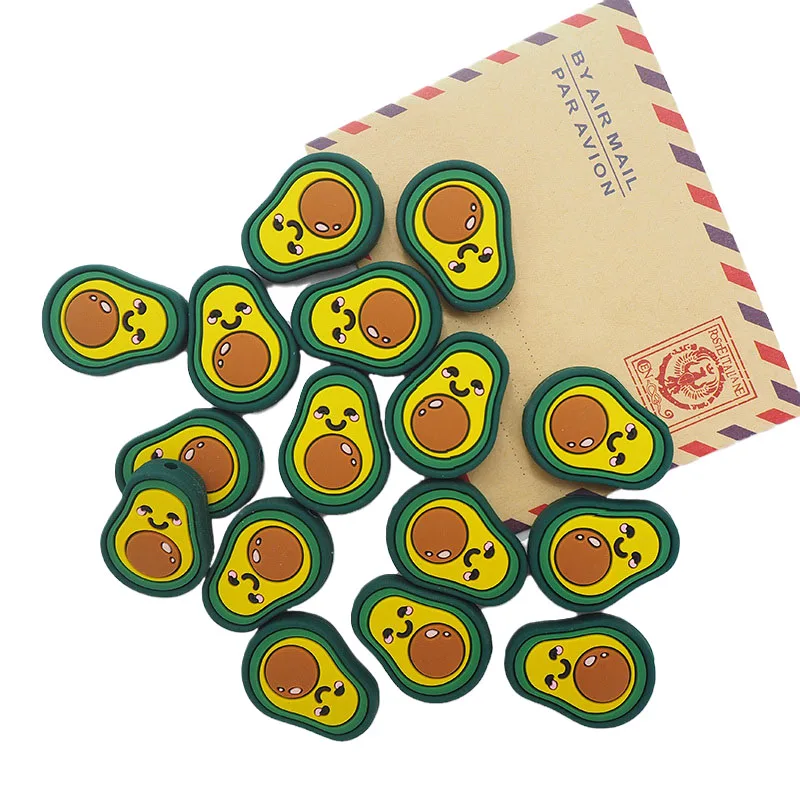 Chenkai-Cuentas de aguacate de silicona para beb&eacute;, collar de mordedor de dibujos animados para ducha, chupete para masticar, accesorios de juguete sensoriales, 10 Uds.-2