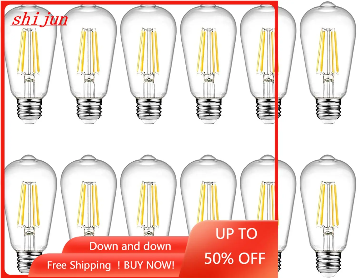

Dimmable Vintage LED Edison Bulbs, 6W, Equivalent 60W, High Brightness Warm White 2700K, ST58 Antique LED Filament Bulbs,