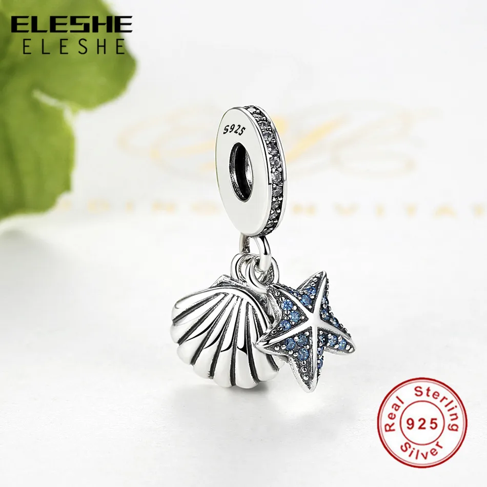 Подлинный ELESHE 925 пробы Серебряный океанская звезда Морская и ракушка шармы