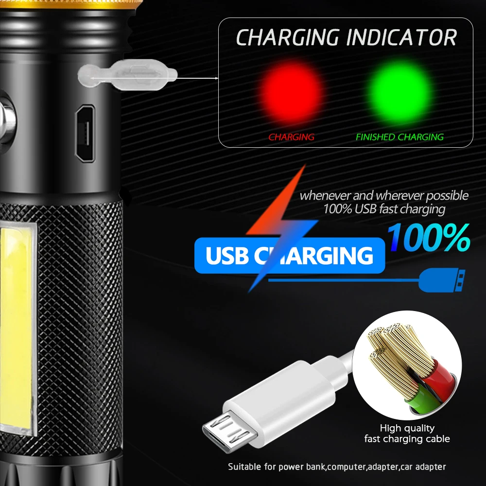 7000лм светодиодный COB фонарик USB фонарь T6 L2 перезаряжаемый 5 режимов
