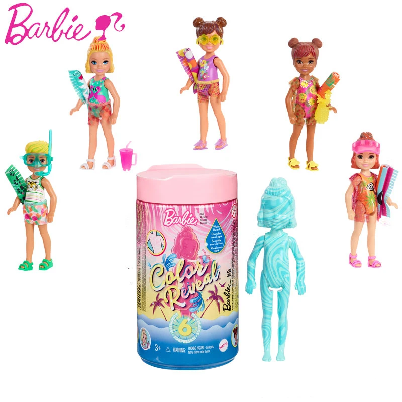 

Original Color Reveal Barbie Dolls Chelsea 6 Surprise Accessories Detachable Ponytail Mini Kid Toys Blind Box New Arrical GWC61