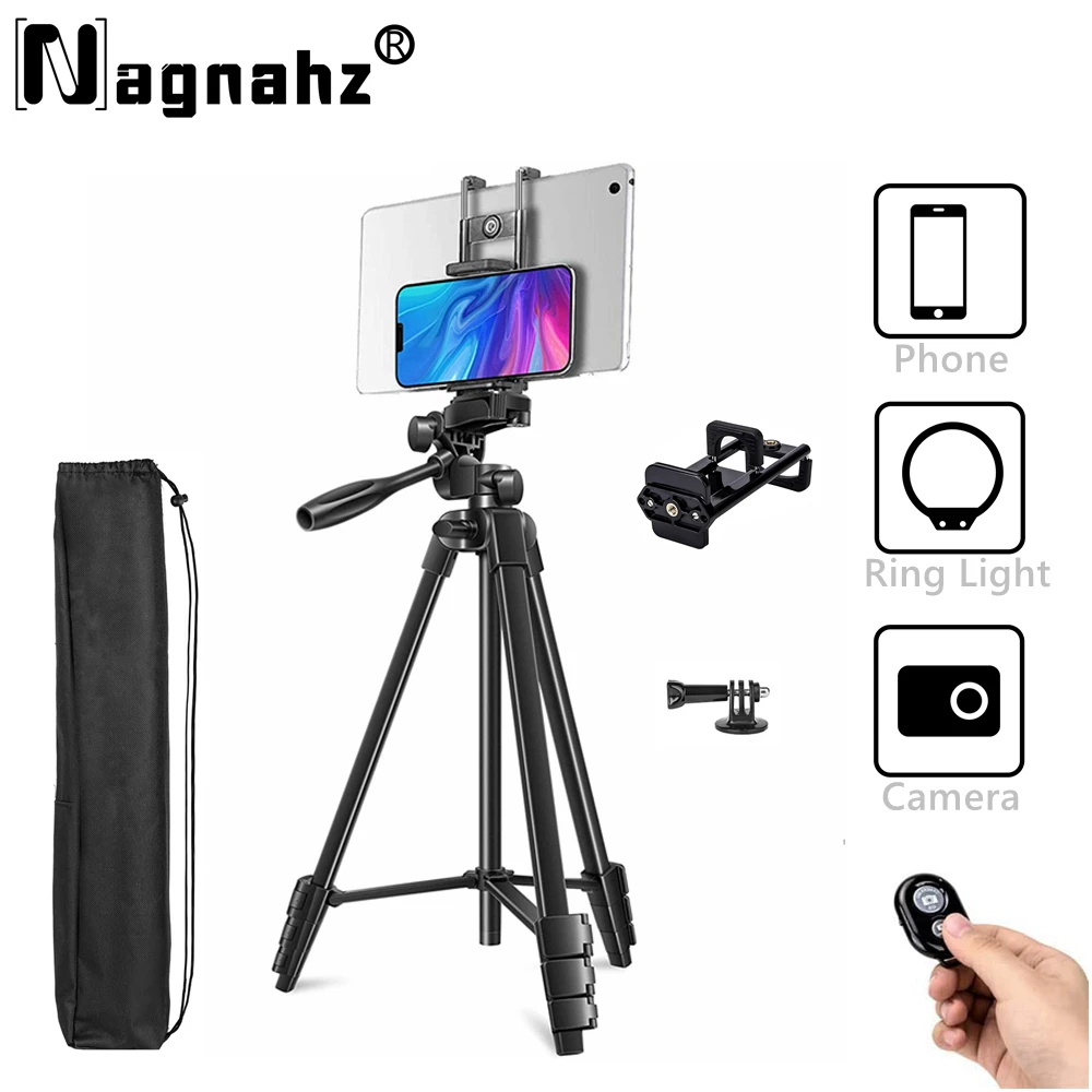 

Phone Tripod 55'' Camera Tripod Lightweight Travel Tripod Stand for ipad Universal Smartphone GoPro with Quick release plate