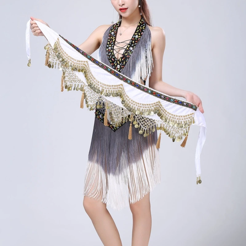 

Gradient Fringed Sexy Deep V-Neck Halter Skirt Sleeveless Long Tassel Dresses