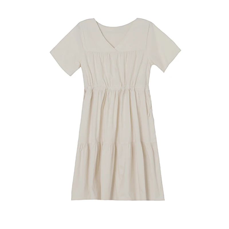 

8013# Summer Korean Fashion Cotton Maternity Dress V Neck Slim Drawstring Waist Loose Clothes for Pregnant Women Pregnancy