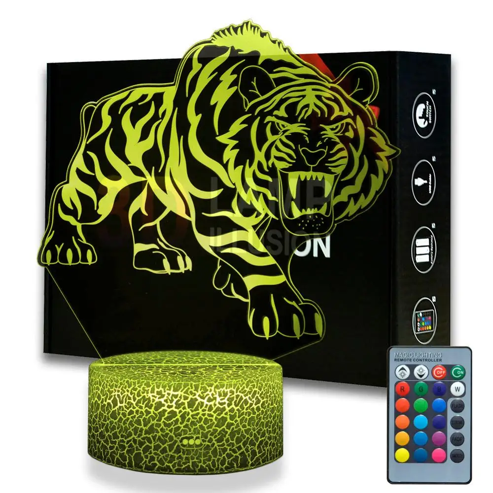

Tiger Night Light ABS Base With Acrylic Light Borad 3D Tiger illusion Kids Bedroom Cartoon Desk Lamp For Birthday Xmax gifts