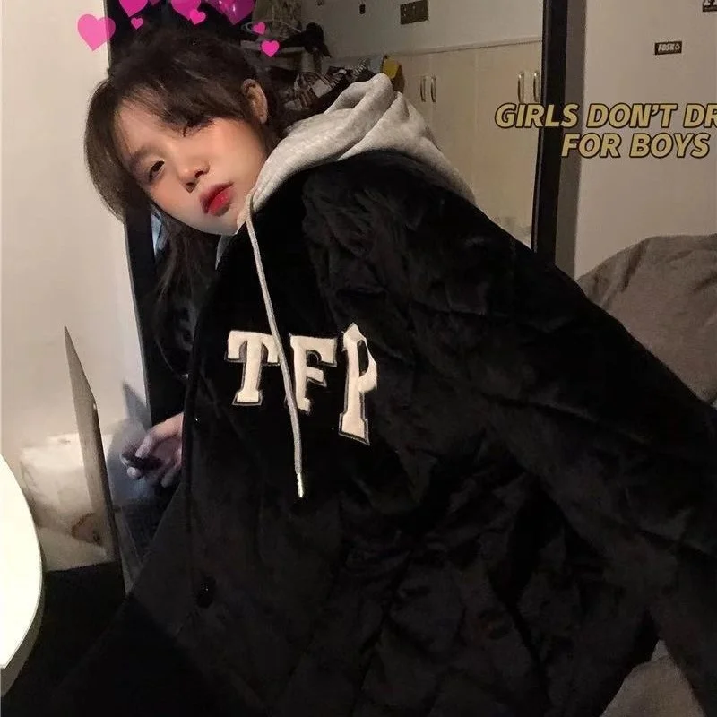 

Хлопковая куртка, новинка зима 2021, хлопковая куртка, утепленная толстовка, свободная бейсбольная куртка с вышивкой, куртка с длинным рукаво...