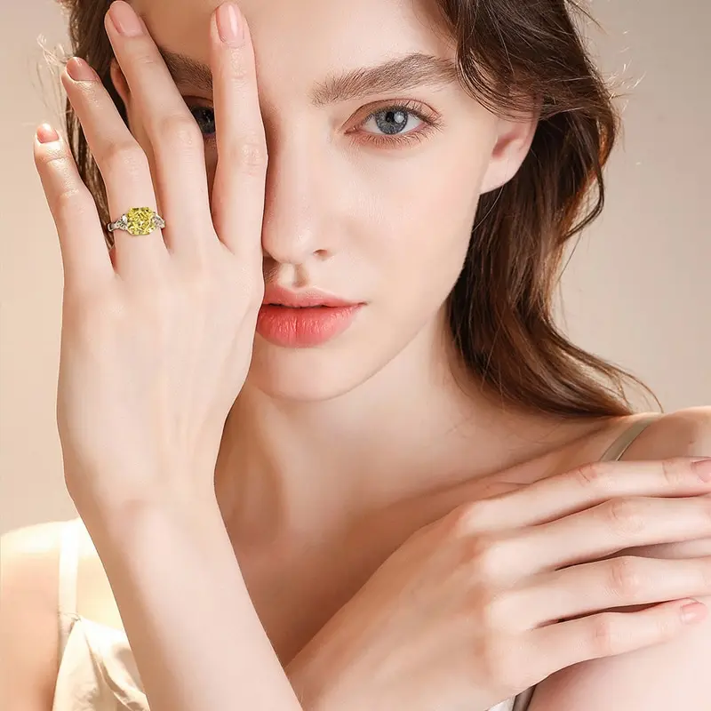 

Jazaz Luxury Real 925 sterling Silver Spark White Pink Yellow CZ Square A+ Zircon Ring Engagement Wedding Women Jewelry B0821