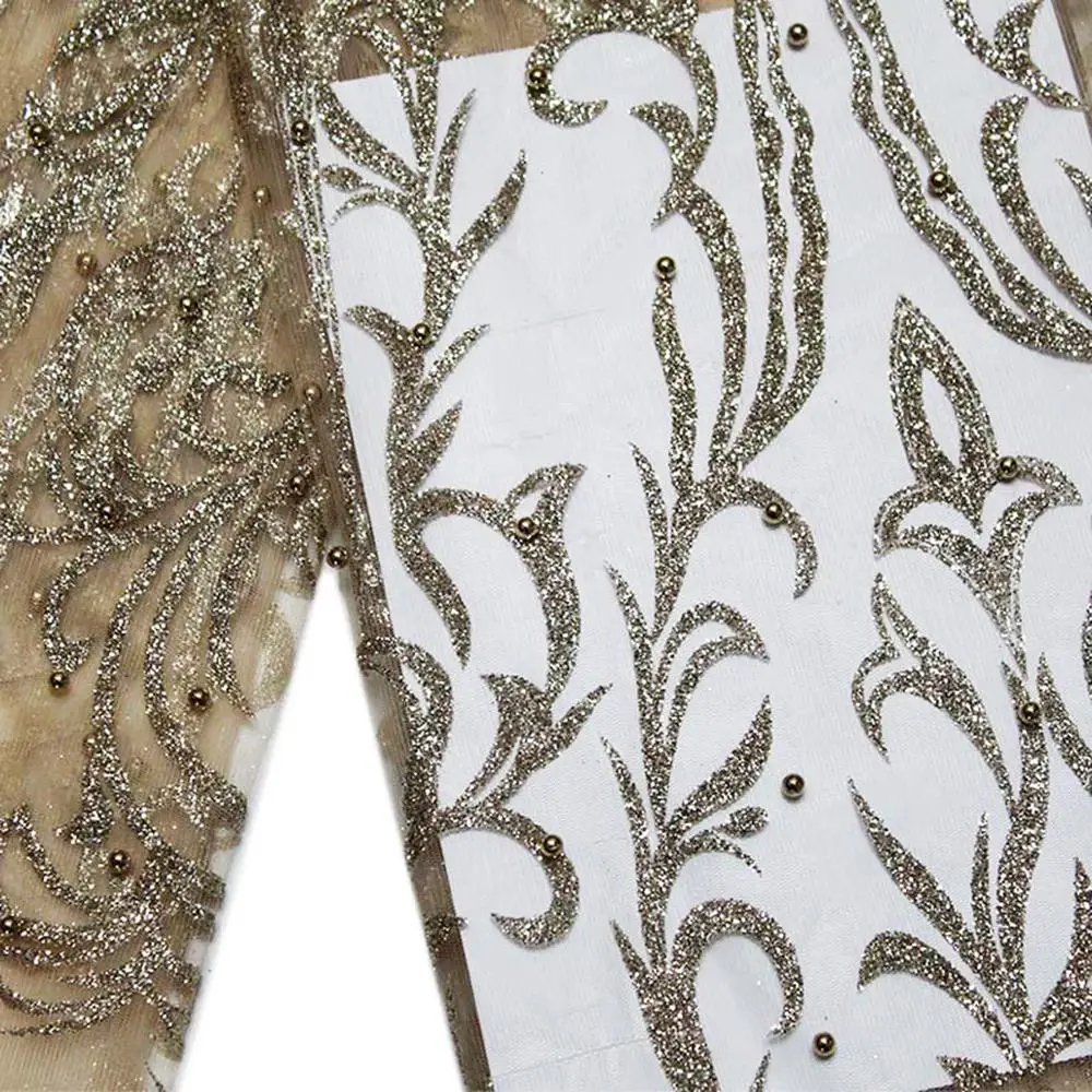 5 ярдов элегантная кружевная ткань из розового золота с бусинами для женского