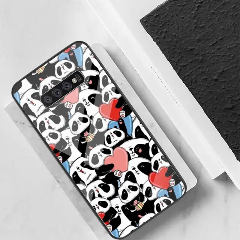

Cute Pandas Phone Case For Samsung S10 S20 S9 Plus Note9 10 Case Glass Case For Samsung Galaxy S10