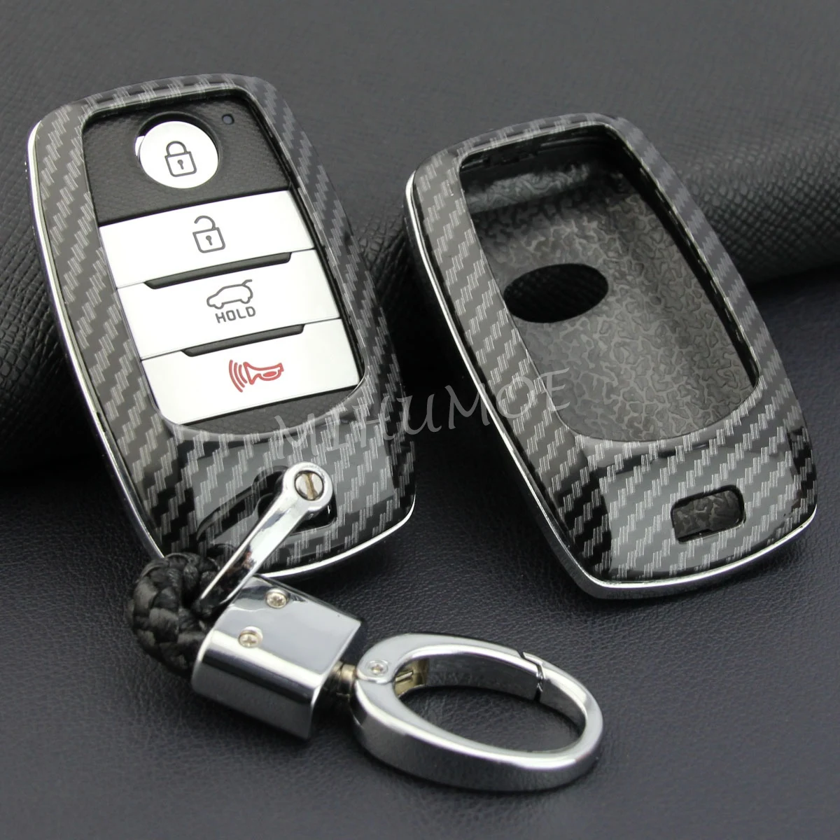 

Smart Car Key Case Cover Fob Chain For Kia Optima Sorento Sportage Grand Carnival Sedona Soul EV Niro Carbon Fiber