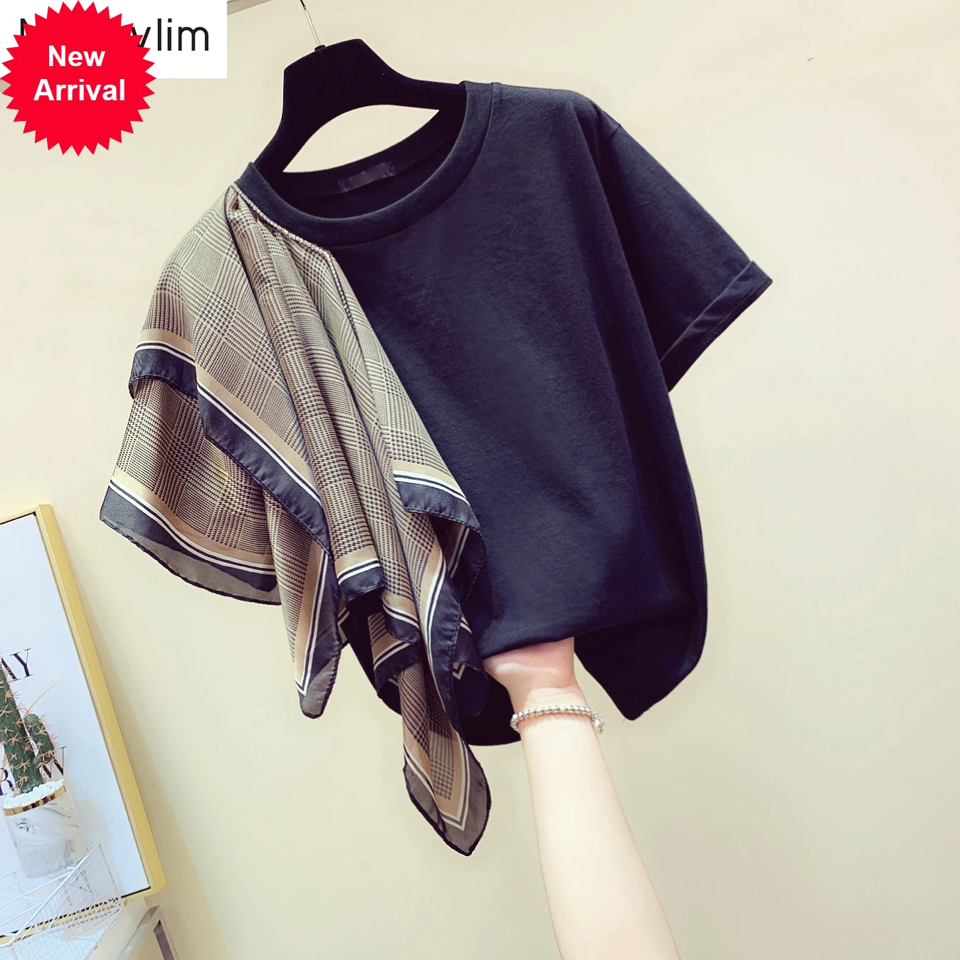 

2020 Summer New Fashion T-Shirt Round Collar Irregular Shawl Short Sleeves Shirts Tees Lady's Tops