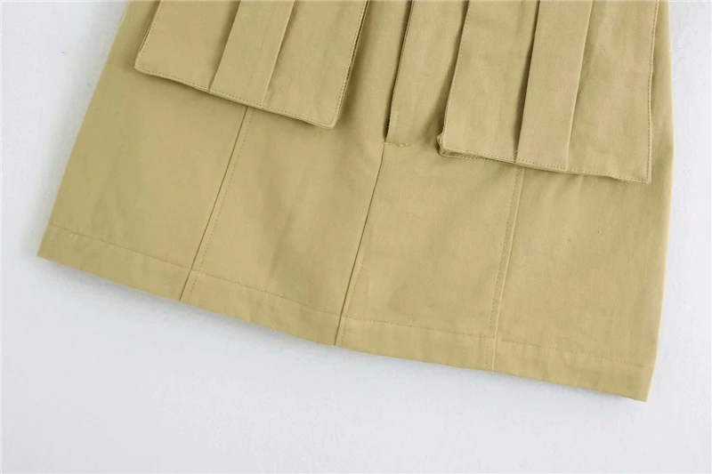 

Streetwear women a-line short skirts 2020 fashion ladies elegant pocket skirt safari style female kaikh skirt girls chic skirt