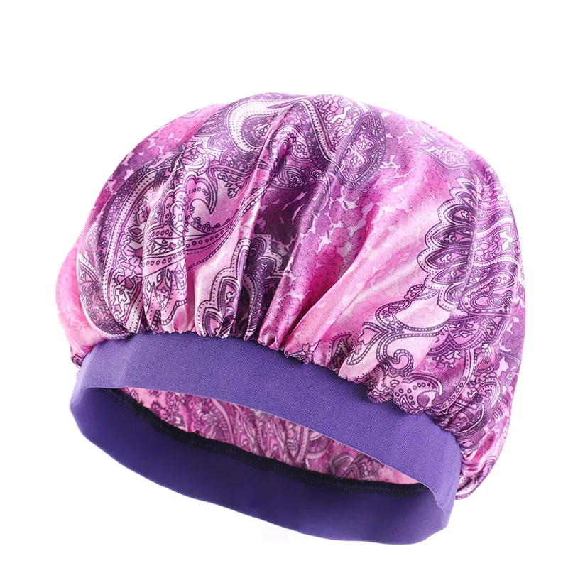 

5Colors New Amoeba Satin Elastic Chemotherapy Hat Wide-Brimmed Night Sleep Cap Bonnet Beanie Printing Hair Care Fashion