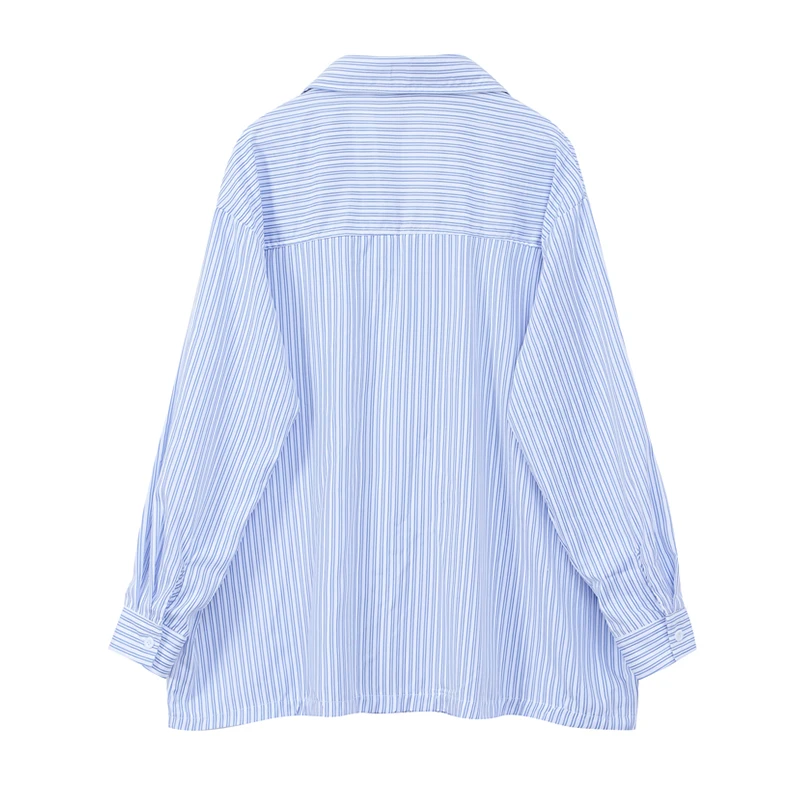 Блузка Женская Асимметричная в голубую полоску свободная рубашка с отложным