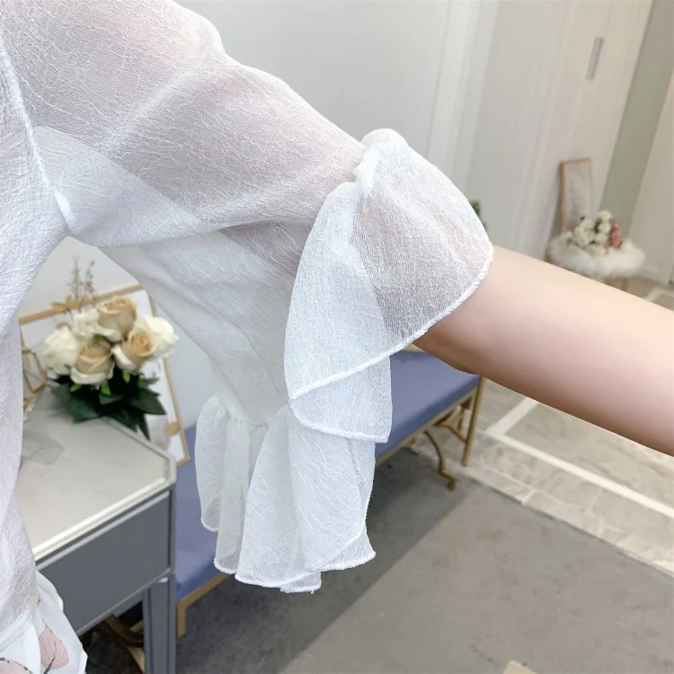 COIGARSAM Chiffon Shirt Womens tops Summer Spaghetti Strap Women shirts White Black 657 | Женская одежда