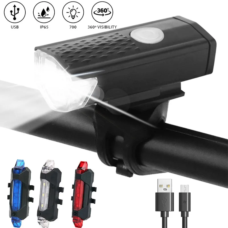 USB Rechargeable Bicycle Light LED Mountain Bike Front Rear Taillight Waterproof Flashlight Cycling Headlight Warning Lamp | Спорт и