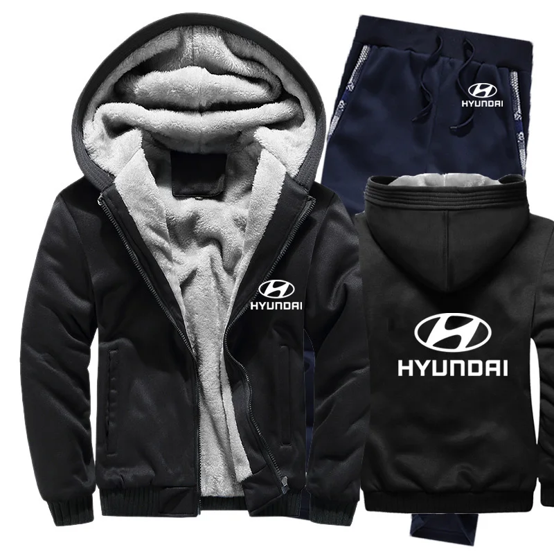 Толстовки для мужчин hyundai Motor Car Logo Мужские s толстовки костюм зимний толстый теплый флис хлопок спортивный костюм на молнии мужская куртка+ брюки 2 шт