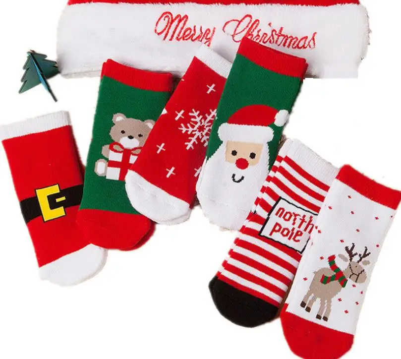 

1-3 years old Cotton Spring Winter Autumn Baby Girls Boys Kids Socks Children Striped Terry Snowflake Elk Santa Claus SN3500