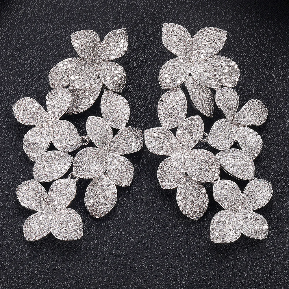 JankellyLuxury лист формы полная микро кубический цирконий для женщин Свадебные серьги