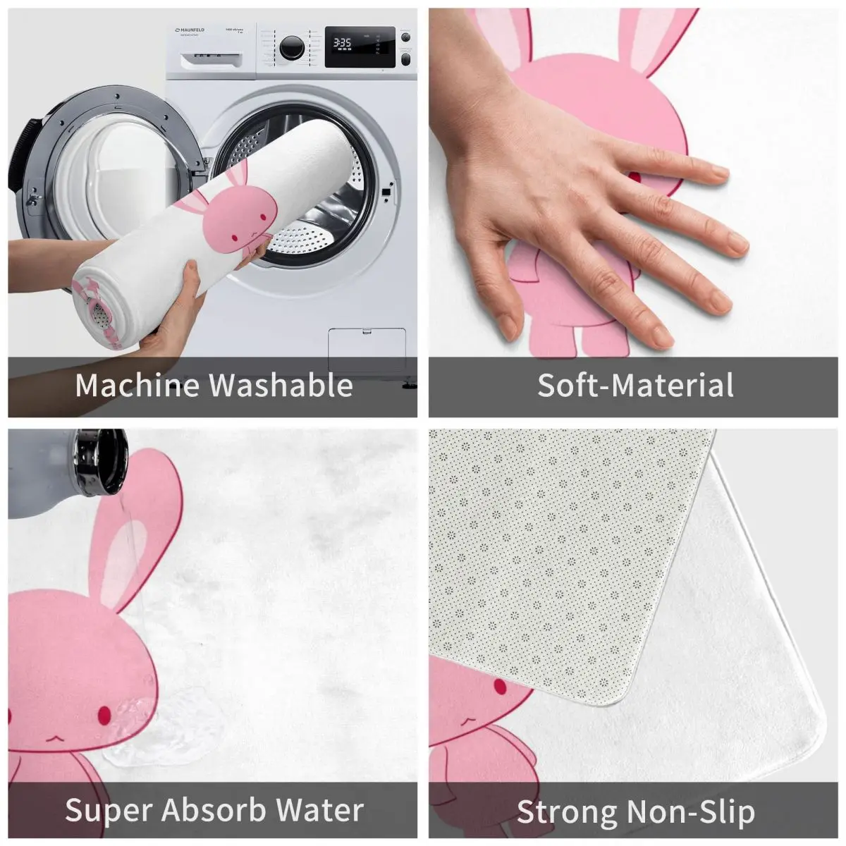 Розовый коврик с кроликами для ног ванной из полиэстера нескользящий входа кухни