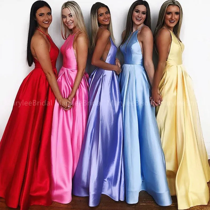 Длинные платья для выпускного на бретелях трапециевидной формы лавандовое