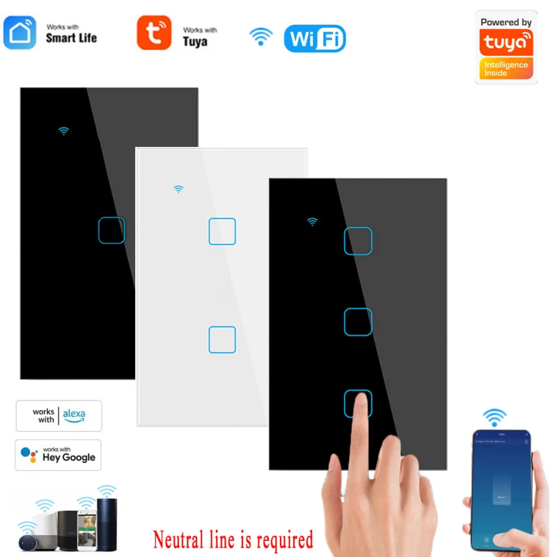 

TUYA WiFi Smart Touch Switch 1/2/3/4 Gang Voice And Timing Control Switch Smart Home Wall Button For Alexa Google Home Assistant