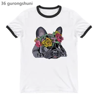 funny pugs flowers graphic print t shirt womens clothing harajuku kawaii dog lover tshirt femme summer fashion t shirt female