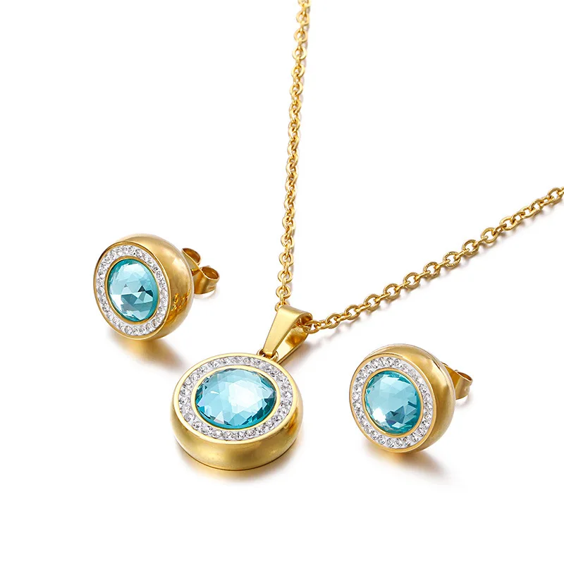 

Retro Green blue black diamond Crystal Pendant Choker Necklace Golden crystal glass necklace & earrings set for women wedding