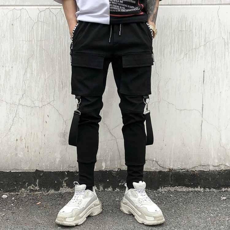 Streetwear Harajuku Pants Multi Pocket Slim Elasticity Harem Jogger Pants Ribbon Cargo Tootsies Singer Costume