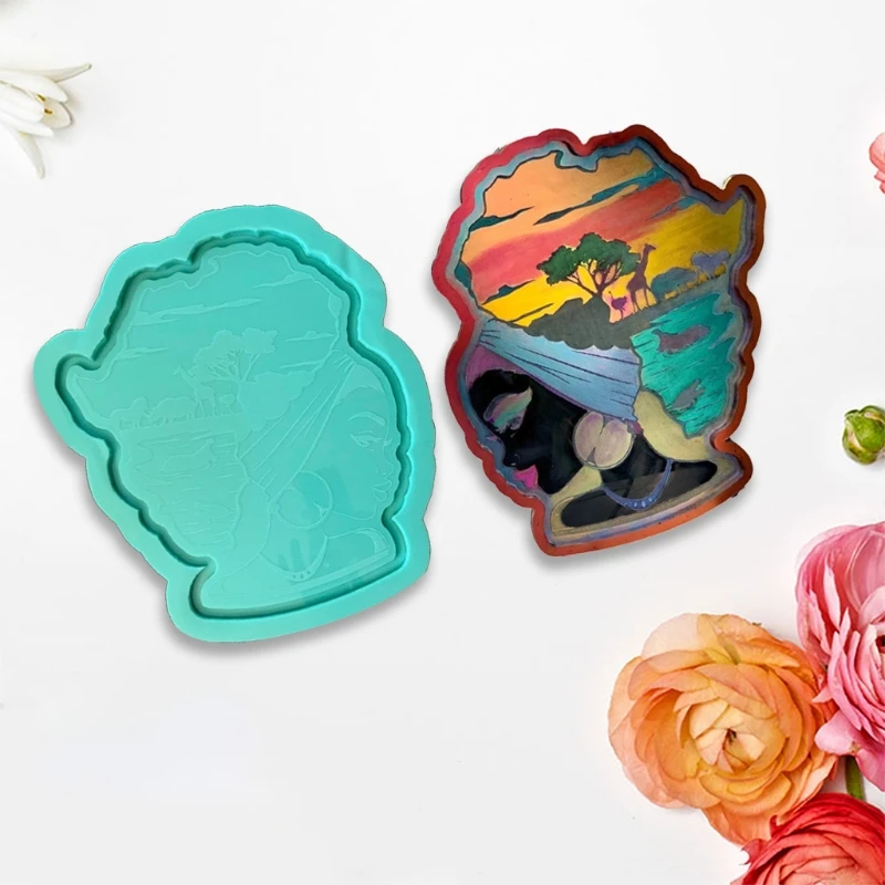 

Afro Female Rolling Tray Epoxy Resin Mold African Goddess Fruit Plate with Edges Silicone Mould DIY Crafts Tool
