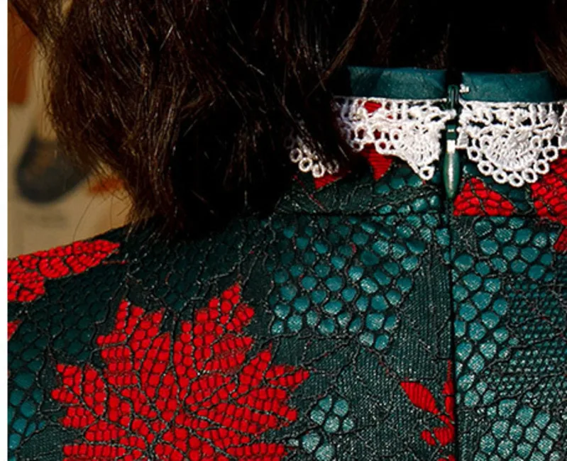 SHENG COCO винтажное кружевное современное Ципао Cheongsam платья зеленый красный кленовый лист с длинным рукавом современный Ципао Cheongsam китайская женщина Qi