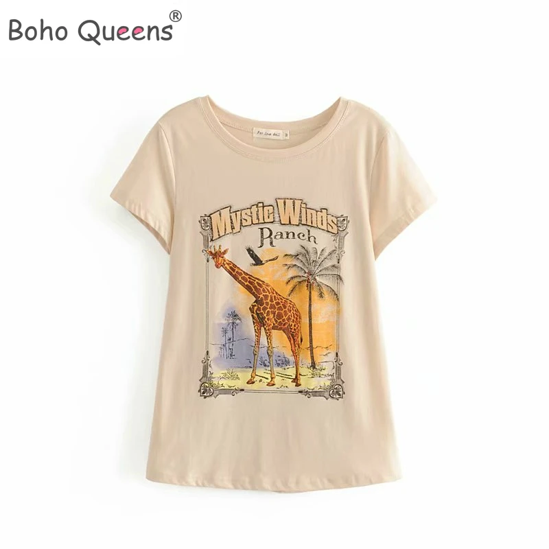 Женская хлопковая футболка с коротким рукавом принтом|Футболки| |