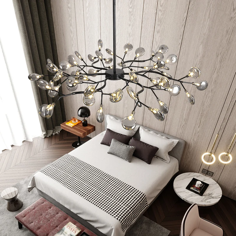 Черная люстра освещение листья Декор дерево Ретро Лофт винтажная гостиная sputnik