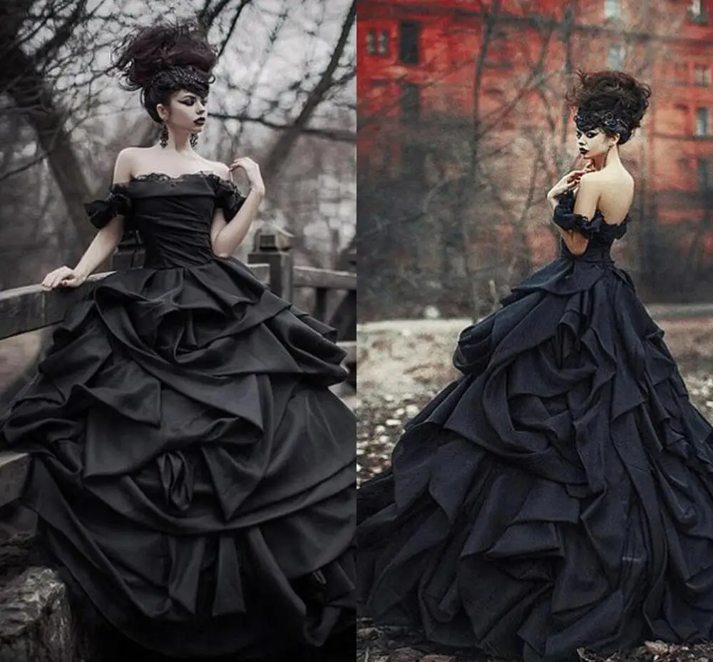 Традиционные Черные Готические свадебные платья свадебное платье в