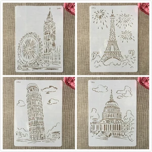Трафареты для рисования, 4 шт., 29 см, А4, всемирно известное здание, Лондон, Париж, сделай сам, многослойные трафареты, раскраска для скрапбукинга, тиснильный альбом, декоративный шаблон